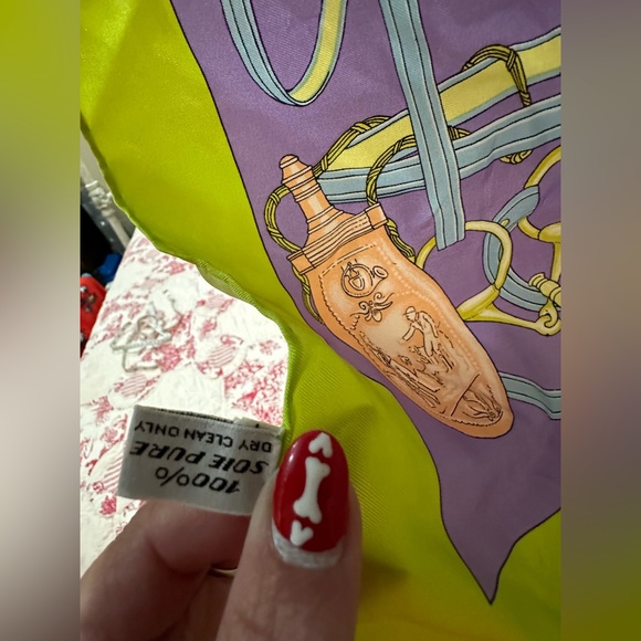 Celine Vibrant Green and Purple Equestrian Silk Scarf - Picture 4 of 7